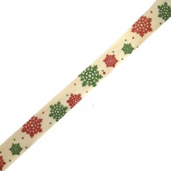 Ribbon Cotton Christmas w/ Snowflake 15mm (~20yards/spool)