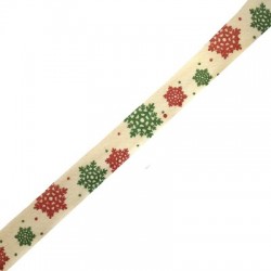 Ruban en Coton « Noël avec Flocon de Neige » 15 mm (Environ 20 Mètres/Bobine)