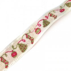 Ribbon Cotton with Christmas Ornaments 15mm (~10yards/spool)