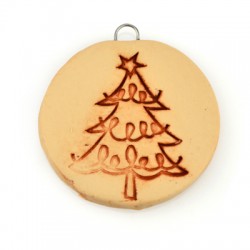 Ceramic Lucky Pendant Round w/ Christmas Tree & Enamel 47mm