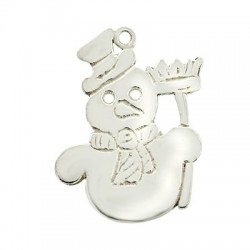 Pendentif Bonhomme de Neige avec Chapeau et Balai en Argent 925 24 x 32 mm