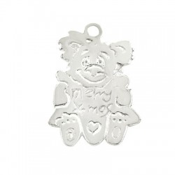 Charm ours « Merry X-Mas » avec cœur en Argent 925. 23 x 18 mm