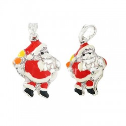 Breloque Père Noël en Argent 925 Émaillé 17 x 11 mm