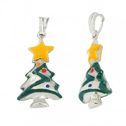 Pendentif en Argent 925 Émaillé avec Sapin de Noël 25 x 15 mm
