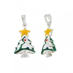 Charm Sapin de Noël en Argent 925 Émaillé 16 x 10 mm