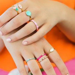 Anillo de Metal Eco Latón Esmaltado con Circonitas 21mm