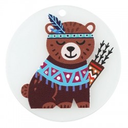 Plexi Acrylic Pendant Round Bear 40mm