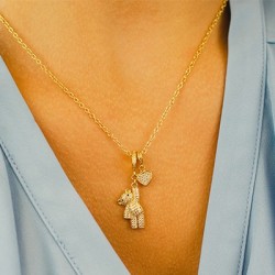 Pendentif cœur avec anneau en Métal/Laiton avec Zircons 15x7mm