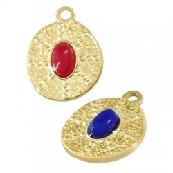 Breloque Ovale avec Soleil et Pierre 14x18mm en Acier Inoxydable 304