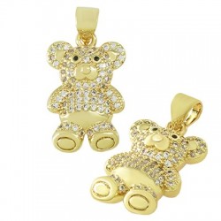 Brass Charm Bear w/ Zircon 12x19mm