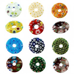 Glass Part Round Donut w/ Flowers 30mm