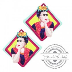 Ξύλινα Σκουλαρίκια Ρόμβος Frida Kahlo 49x51mm (2τμχ/Σετ)