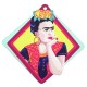 Ξύλινα Σκουλαρίκια Ρόμβος Frida Kahlo 49x51mm (2τμχ/Σετ)