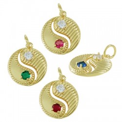 Breloque en Laiton et Zircon Yin Yang 20 mm