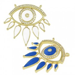 Brass Connector Evil Eye w/ Drop Zircon & Enamel 28x27mm