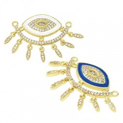 Brass Connector Evil Eye w/ Drop Zircon & Enamel 26x21mm