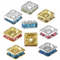 Entretoise Carrée en Métal avec Strass 6 mm Ø1.5 mm