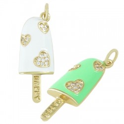 Brass Charm Ice Cream w/ ZIrcon & Enamel 10x27mm