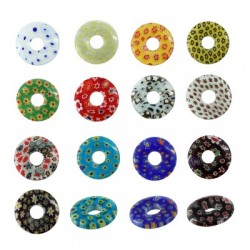 Glass Part Round Donut w/ Flowers 21mm