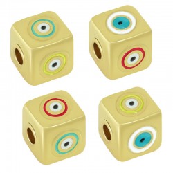 Brass Bead Cube w/ Evil Eye & Enamel 8mm (Ø2.8mm)