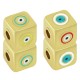Enameled Brass Bead Cube with Evil Eye 8mm Ø2.8mm