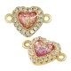 Zircon Brass Connector Heart & Opal Stone 8x9mm