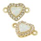 Zircon Brass Connector Heart & Opal Stone 8x9mm