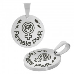 Stainless Steel 304 Charm Round "Female Power" 15mm (Ø1.2mm)