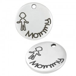 Stainless Steel 304 Charm Round "mommy" 15mm/0.8mm (Ø1.5mm)