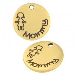 Stainless Steel 304 Charm Round "mommy" 15mm/0.8mm (Ø1.5mm)