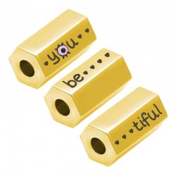 Tube Hexagone "Be U" & Œil Porte-Bonheur avec Émail 15x8mm (Ø3mm) en Acier Inoxydable 304