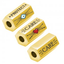 Tube Hexagone "CARE" & Œil Porte-Bonheur avec Émail 15x8mm (Ø3mm) en Acier Inoxydable 304