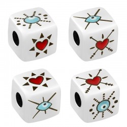 Perle Cube avec Cœur & Émail 10mm (Ø5mm) en Acier Inoxydable