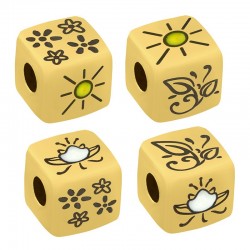 Perle Cube avec Fleurs & Émail 10mm (Ø5mm) en Acier Inoxydable