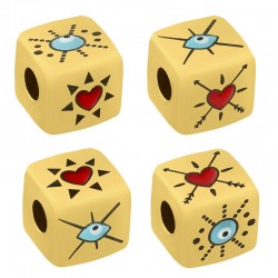 Perle Cube avec Cœur & Émail 10mm (Ø5mm) en Acier Inoxydable