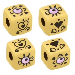 Perle Cube avec Œil Porte-Bonheur & Émail 10mm (Ø5mm) en Acier Inoxydable
