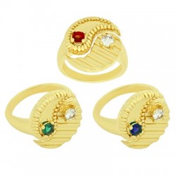 Bague en Laiton avec Zircon et Motif yin yang rond 20 x 18 mm