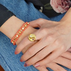 Bague en Laiton avec Zircon et Motif yin yang rond 20 x 18 mm