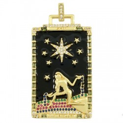 Brass Pendant Tag Figure Star w/ Zircon & Enamel 27x47mm