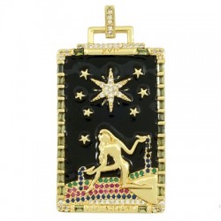 Colgante Metal Latón Estrella Esmalte y Circonitas 27x47mm