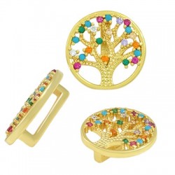 Entrepieza Metal Latón con Árbol de la Vida y Circonitas 14mm