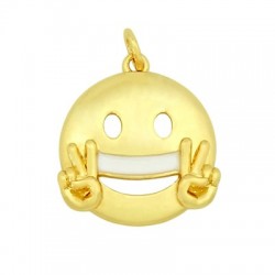 Brass Charm Round Smile Face w/ Enamel 18mm