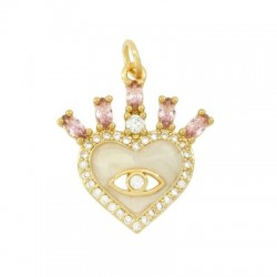 Enameled Brass Charm Heart Evil Eye with Zircon 21x19mm
