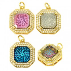 Zircon Brass Charm Octagon 16x18mm