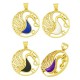 Enameled Brass Charm Round Peacock with Zircon 28mm