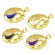Enameled Brass Charm Round Peacock with Zircon 28mm