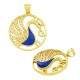 Enameled Brass Charm Round Peacock with Zircon 28mm