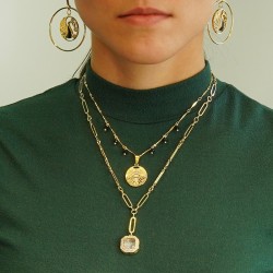 Ciondolo Rotondo in Ottone Occhio con Zirconi e Smalto 20mm
