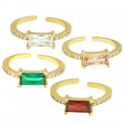 Zircon Brass Finger Ring Rectangular 20mm