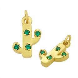 Brass Charm Cactus w/ Zircon 8x13mm